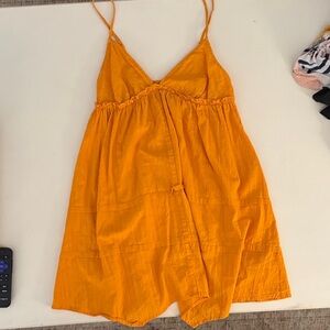 Vibrant Orange Spaghetti Strap Baby Doll Dress